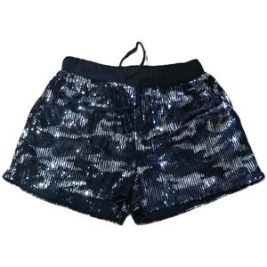 Jess Lea Black Sequin Camo Lounge Shorts Size S Drawstring Waist‎